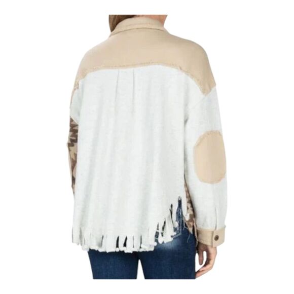 Miss Me Women's Taupe Aztec Button Front Mixed Shacket Small Never Worn - Picture 5 of 16